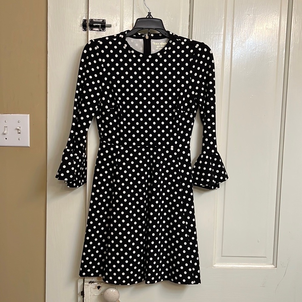 Kate Spade Domino Dot Flounce Sleeve Ponte Fit and Flair Dress - Picture 5 of 7